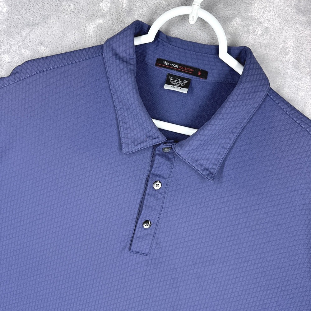 NIKE TIGER WOODS COLLECTION Dri-Fit Polo Men XXL Blue Purple Textured Golf Shirt